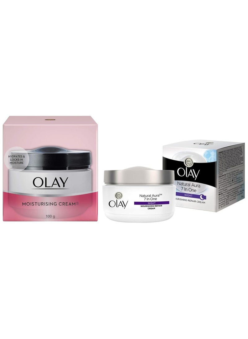 Olay Moisturising Cream, 100g & Olay Night Cream Natural Aura Nourishing Repair Cream,50g - Image 1